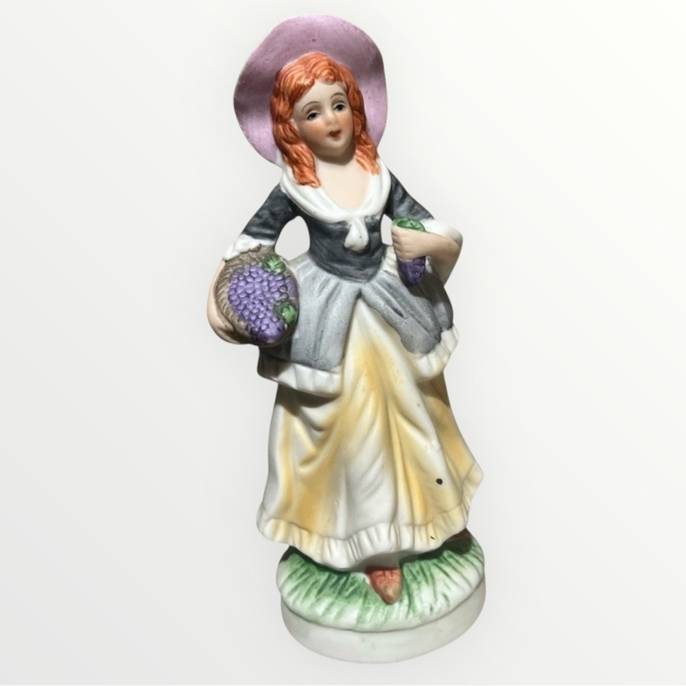 Vintage Girl with Grape Basket and Pink Hat
